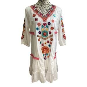 Yichengsenlin V-neck flower embroidered boho dress 5XL